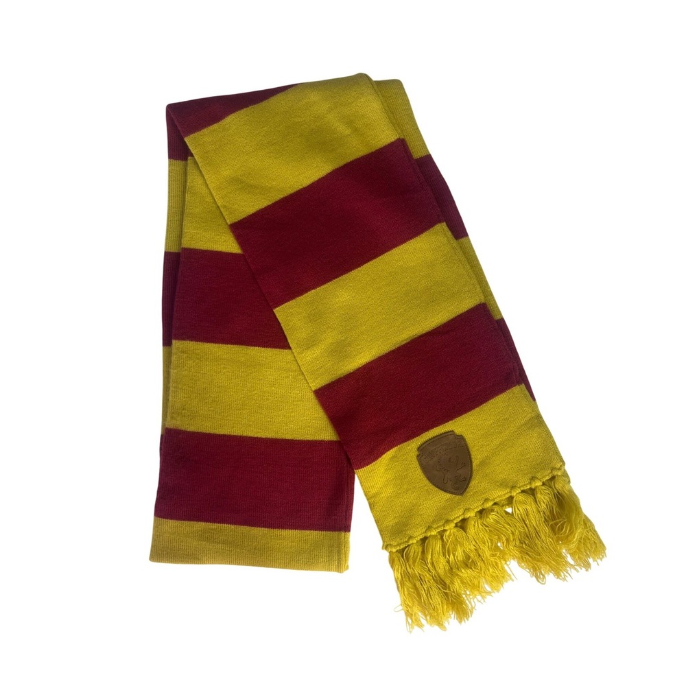 Harry Potter Gryffindor Scarf Unisex OS Gold Red Striped Faux Leather Patch Knit